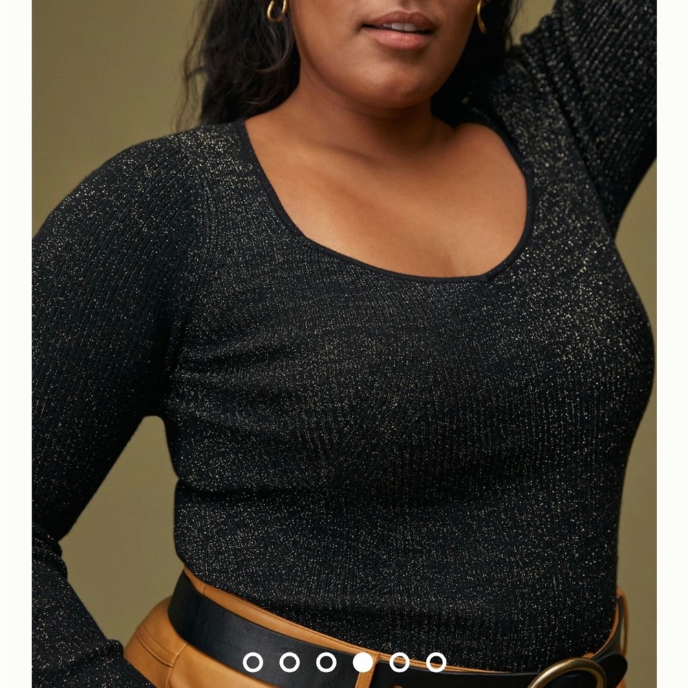 Anthropologie Sparkly Black Sweetheart Neck Knit Sweater Top - Picture 2 of 8